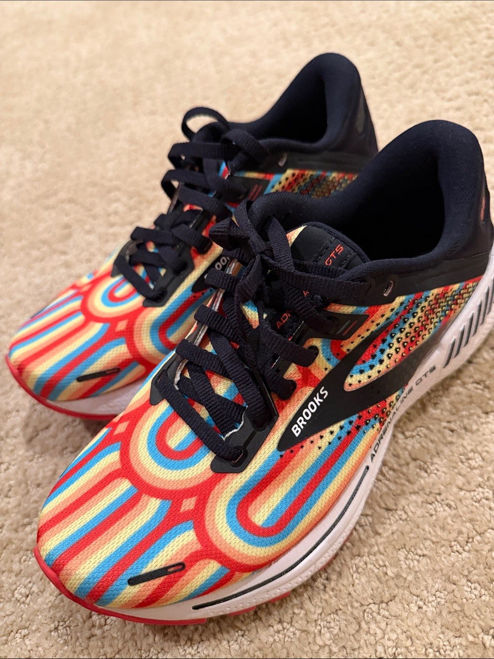 Brooks Kids Multicolor Striped Running Sneakers - Red, Blue, Yellow, Cream - Picture 2 of 4